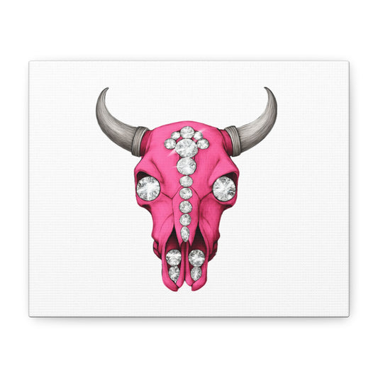Pink Jeweled Bull Skull Canvas Art — Glam Western Wall Decor