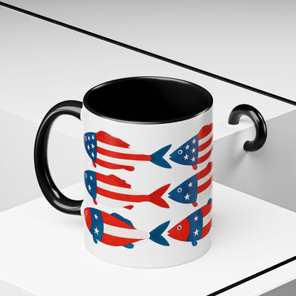 Patriotic Fish Flag Coffee Mug American Flag Accent 11 or 15oz