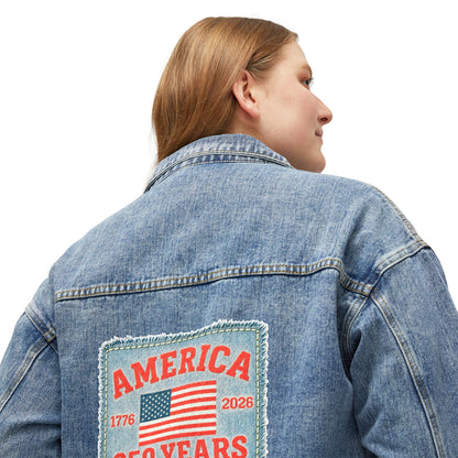 Denim Jacket — 'America 250 Years' Patch Backed Women's Jean Jacket