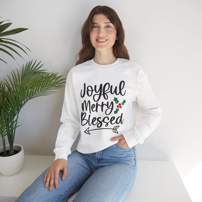 Christmas Sweatshirt - "Joyful Merry Blessed" Cozy Holiday Crewneck