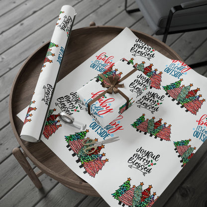 Wrapping Paper Roll – "Joyful Merry & Blessed" Holiday Gift Wrap with Festive Script Pattern