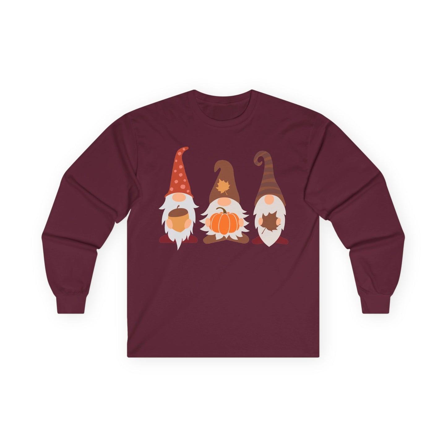 Fall Gnomes Trio Long Sleeve T-Shirt — Fall Pumpkin Gnomes Shirt