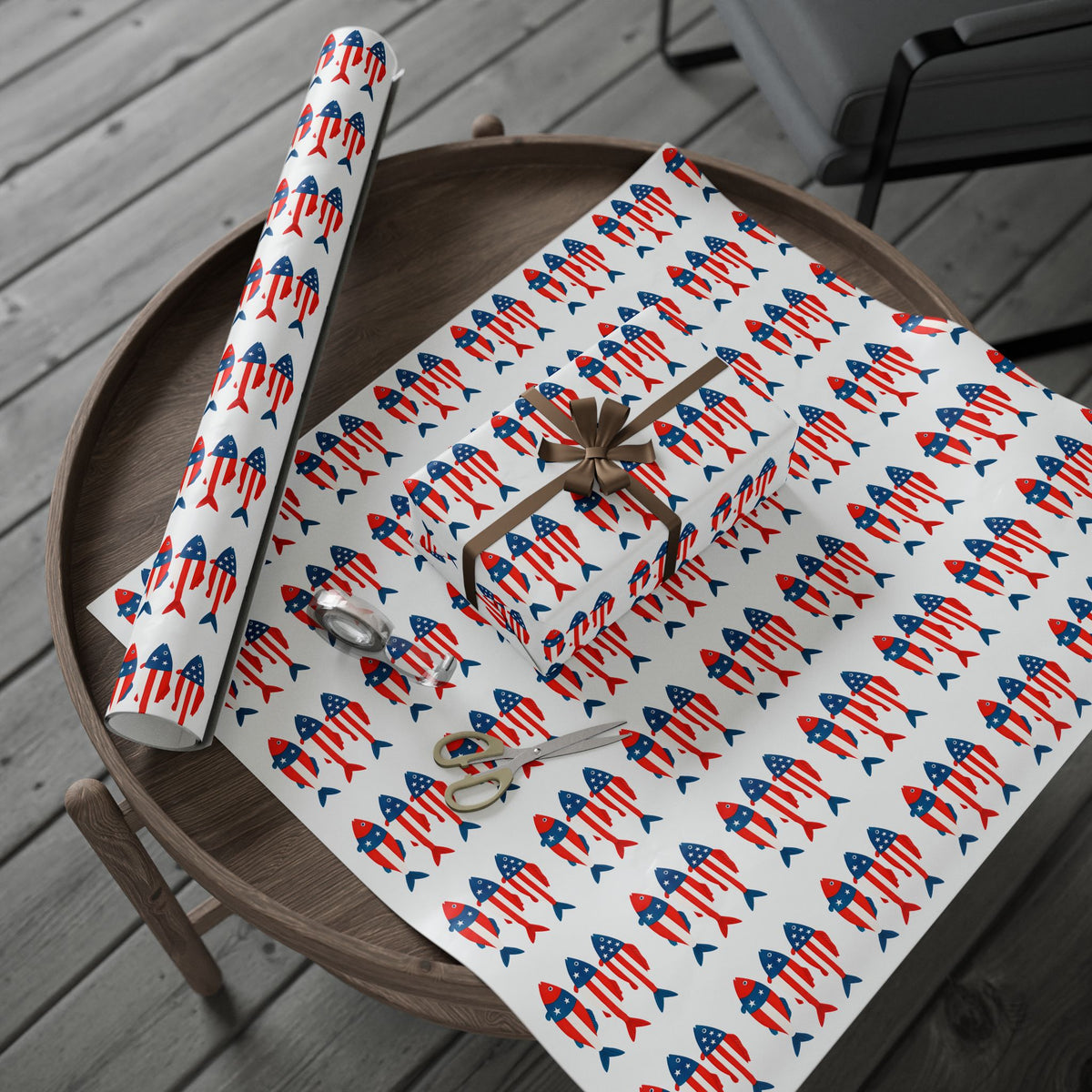 Patriotic Fish Wrapping Paper Roll - Christmas Holidays Anytime Fishing