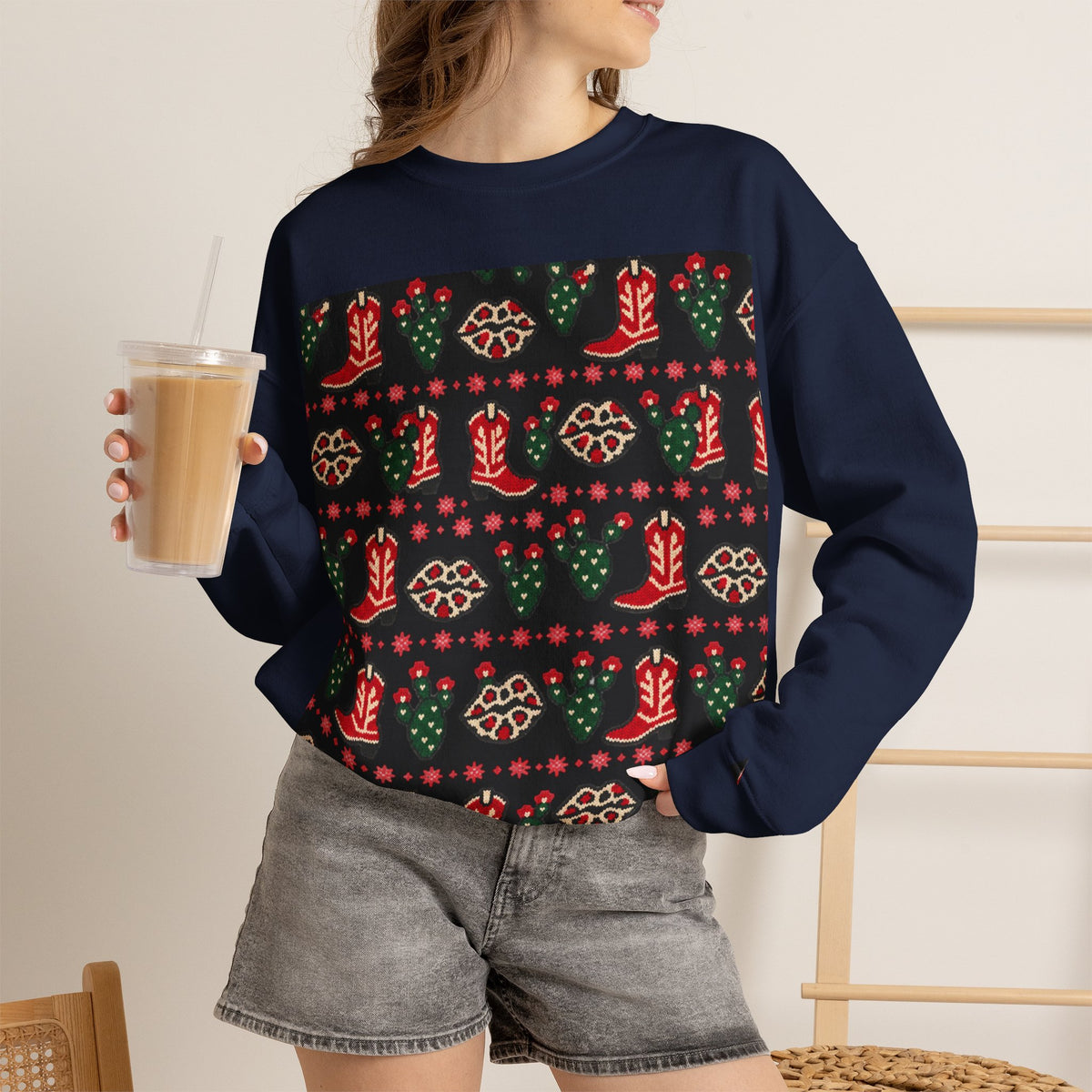 Feaux Ugly Sweater Western Christmas Sweatshirt