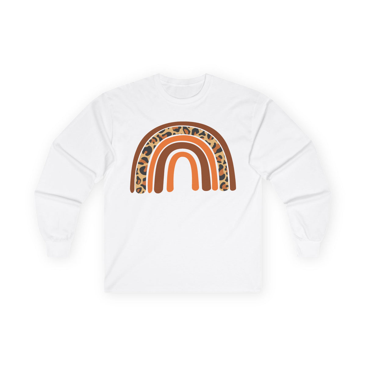 Retro FALL Leopard Rainbow Long Sleeve T-Shirt — Boho Earth-Tone Graphic Shirt