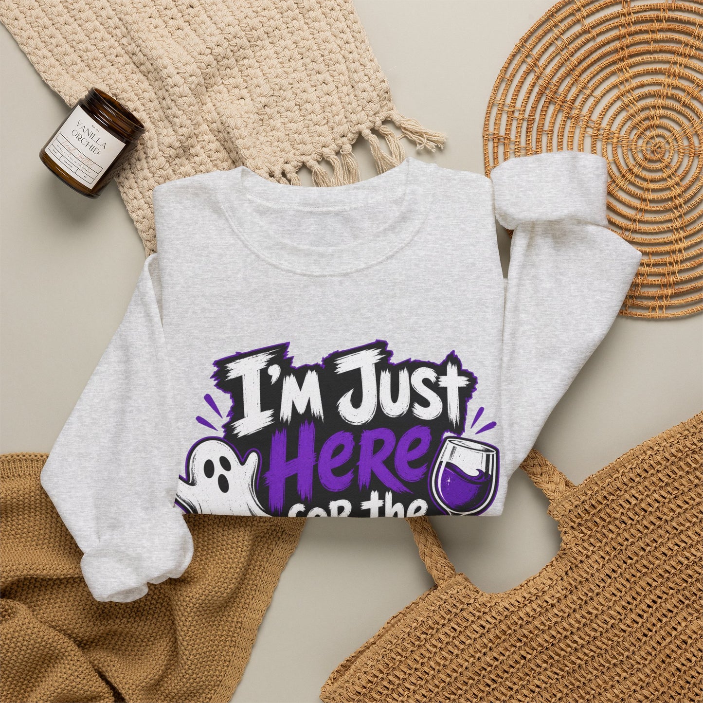 I'm Just Here for the Boos Halloween Sweatshirt — Ghost & Wine Graphic Crewneck