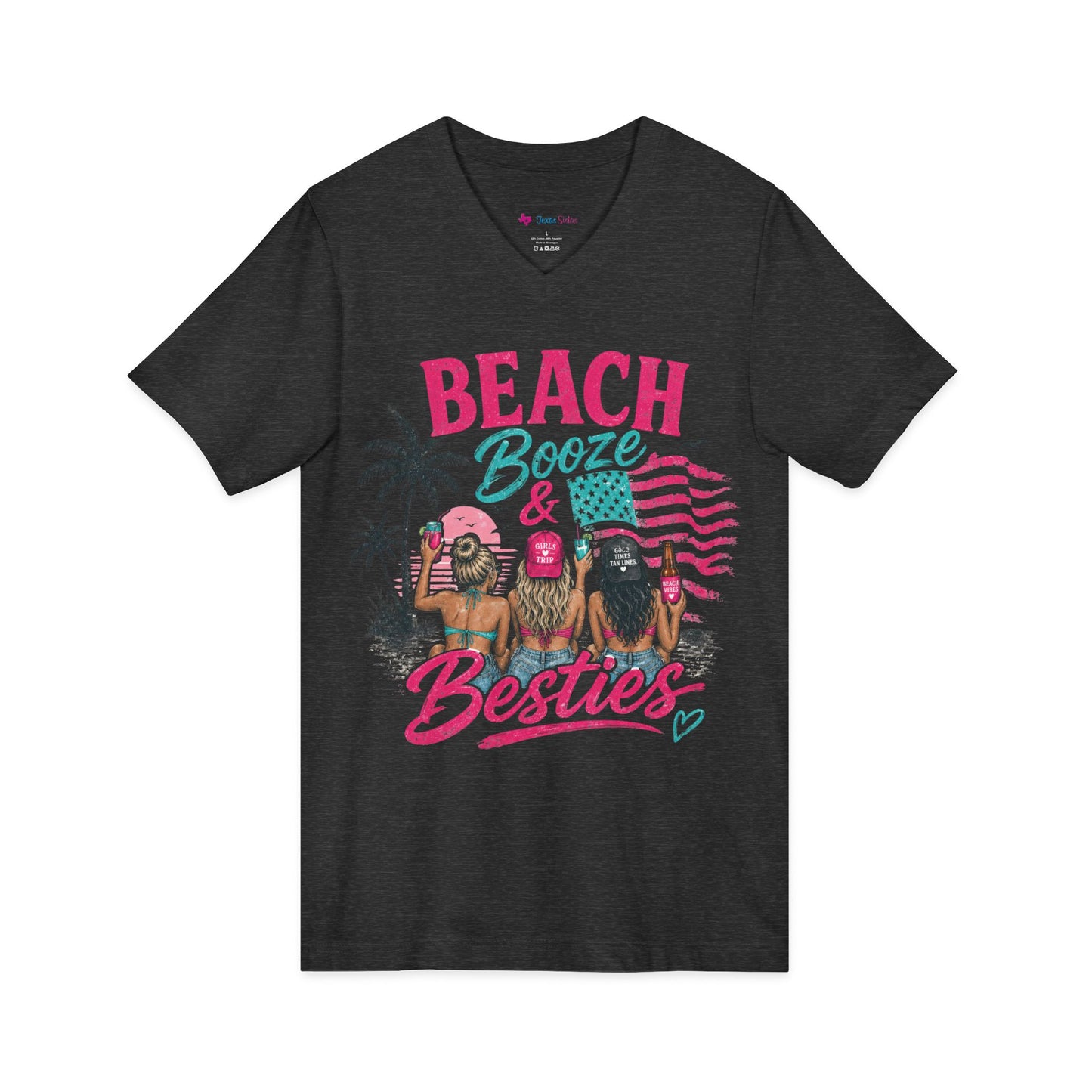 Beach Booze & Besties V-Neck T-Shirt
