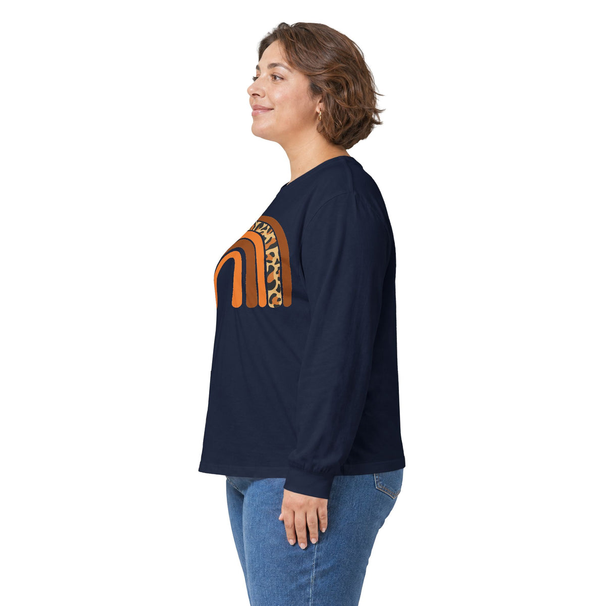 Retro FALL Leopard Rainbow Long Sleeve T-Shirt — Boho Earth-Tone Graphic Shirt