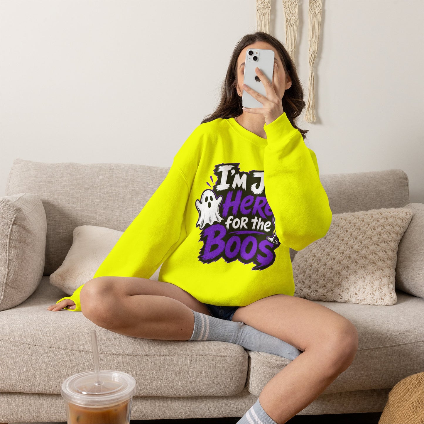 I'm Just Here for the Boos Halloween Sweatshirt — Ghost & Wine Graphic Crewneck