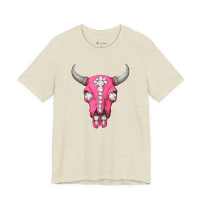 Pink Jeweled Bull Skull Tee – Western Cowgirl Graphic T-Shirt