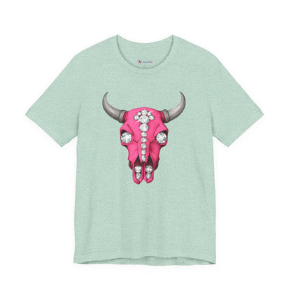 Pink Jeweled Bull Skull Tee – Western Cowgirl Graphic T-Shirt