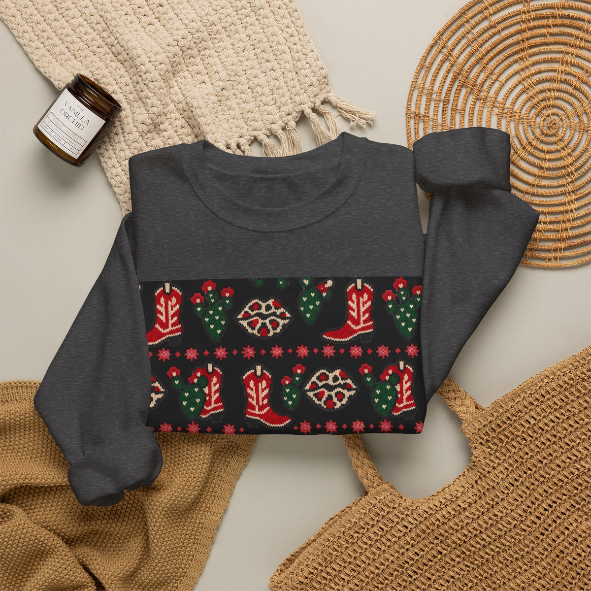 Feaux Ugly Sweater Western Christmas Sweatshirt