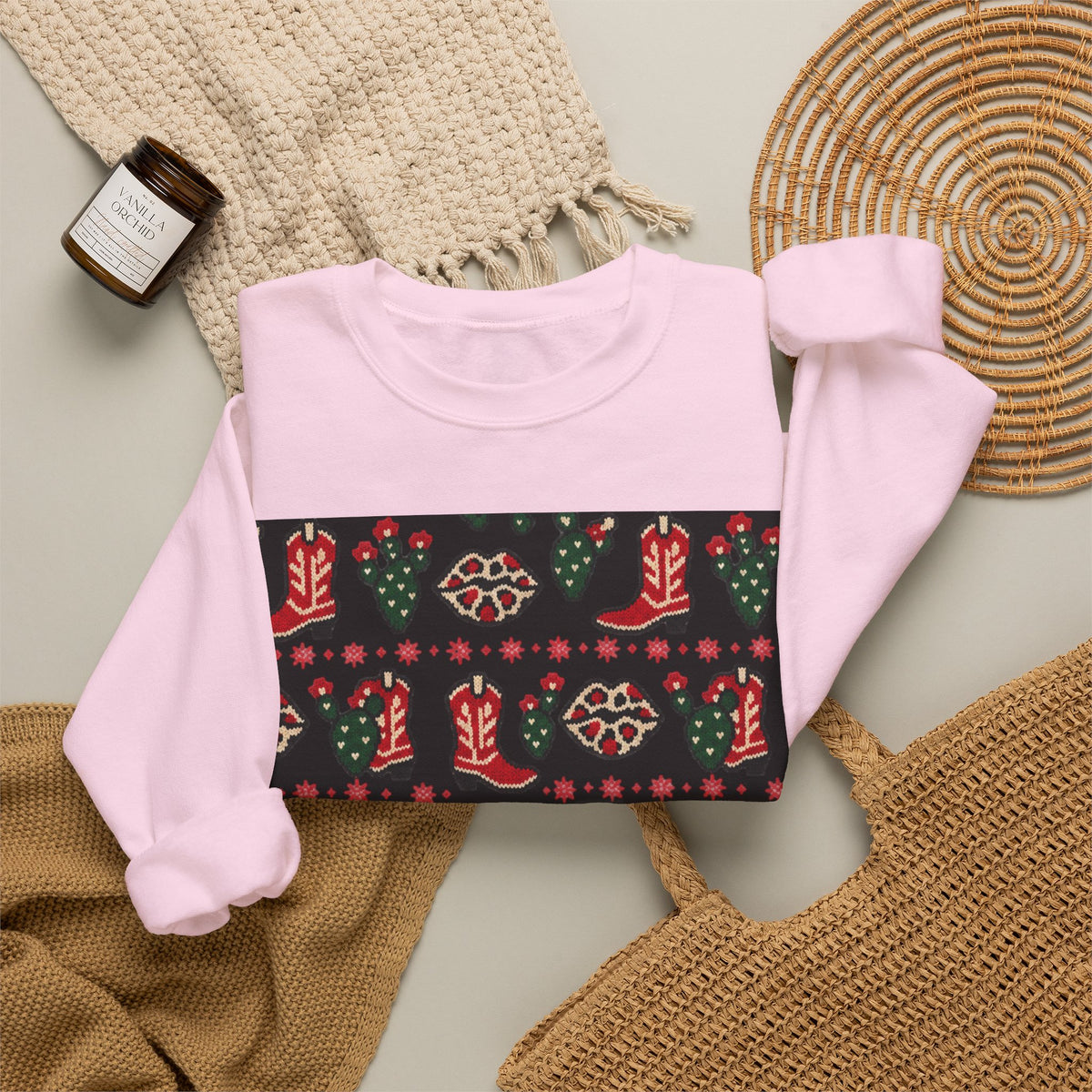 Feaux Ugly Sweater Western Christmas Sweatshirt