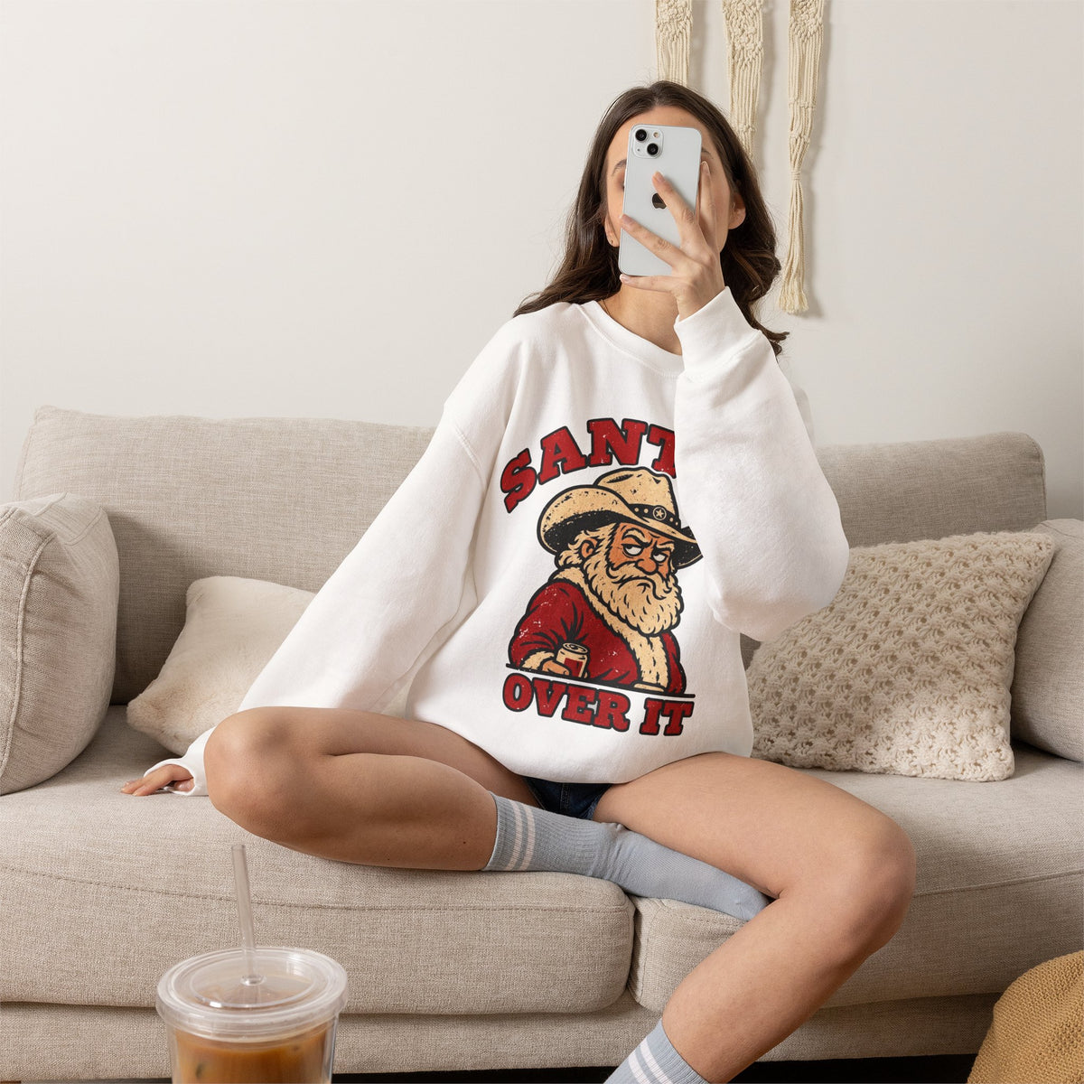 Santa's Over It Cowboy Santa Christmas Sweatshirt