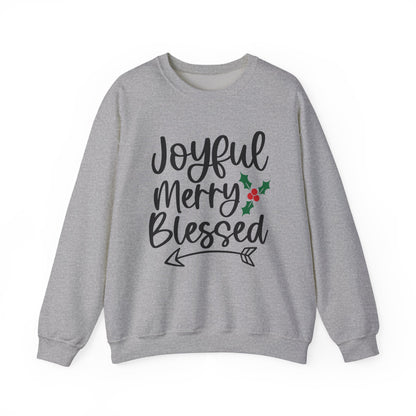 Christmas Sweatshirt - "Joyful Merry Blessed" Cozy Holiday Crewneck