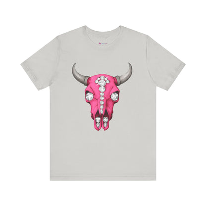 Cow Skull Tee — Pink Jeweled Bull Skull Graphic T-Shirt