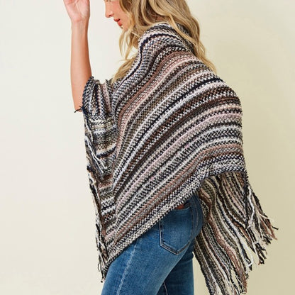 OH SO CUTE Multicolor Fringe Poncho Black