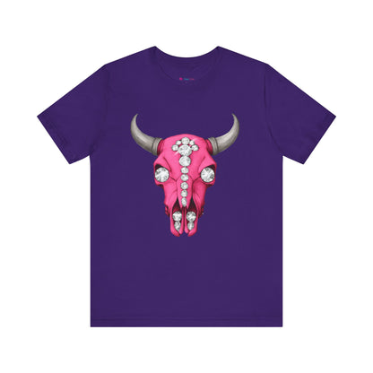 Cow Skull Tee — Pink Jeweled Bull Skull Graphic T-Shirt