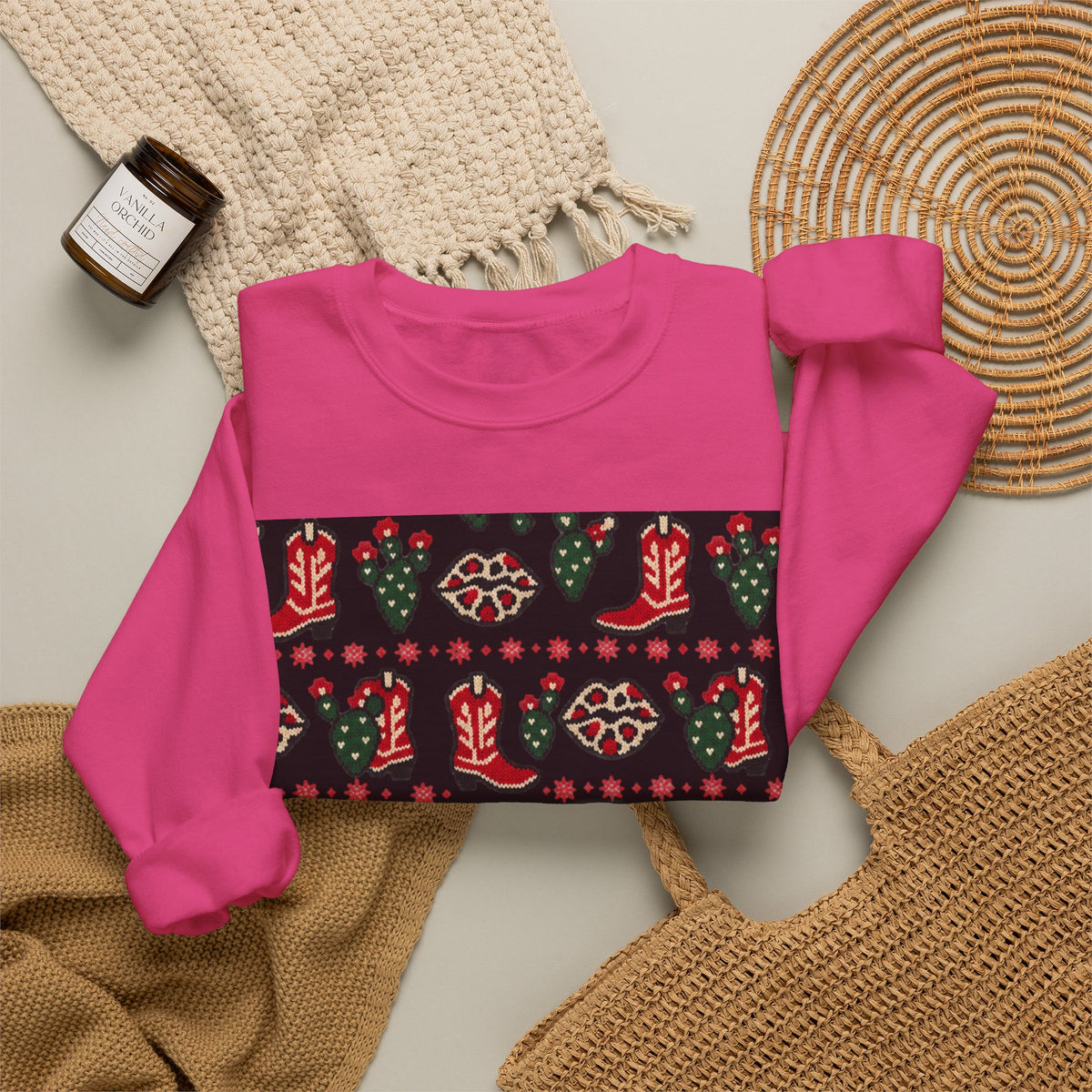 Feaux Ugly Sweater Western Christmas Sweatshirt