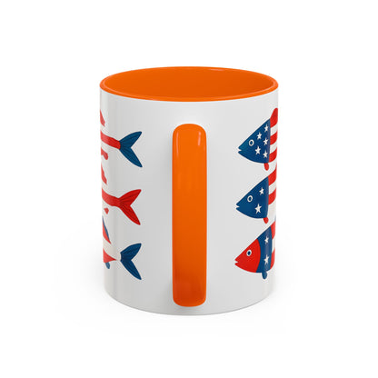 Patriotic Fish Flag Coffee Mug American Flag Accent 11 or 15oz