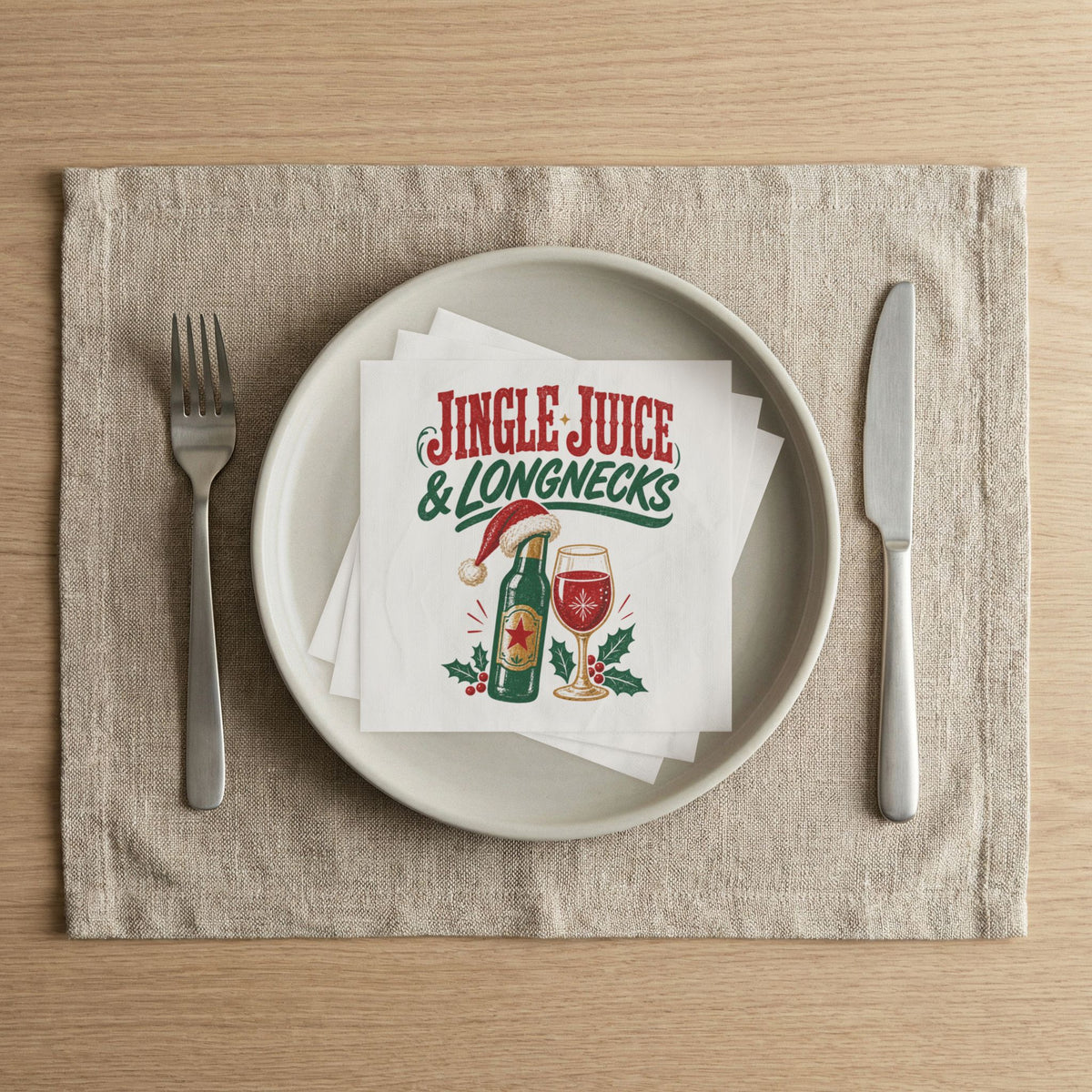 Jingle Juice & Longnecks Christmas Cocktail Napkins