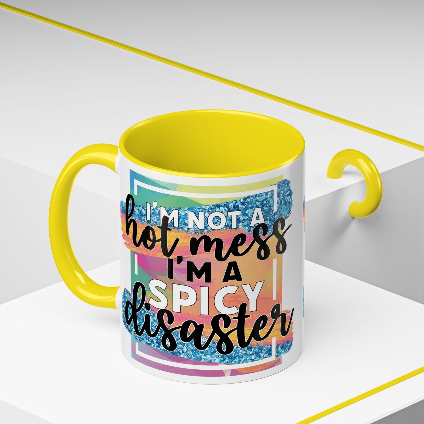 Spicy Disaster Accent Coffee Mug – Colorful Funny “I’m Not a Hot Mess, I’m a Spicy Disaster” Gift