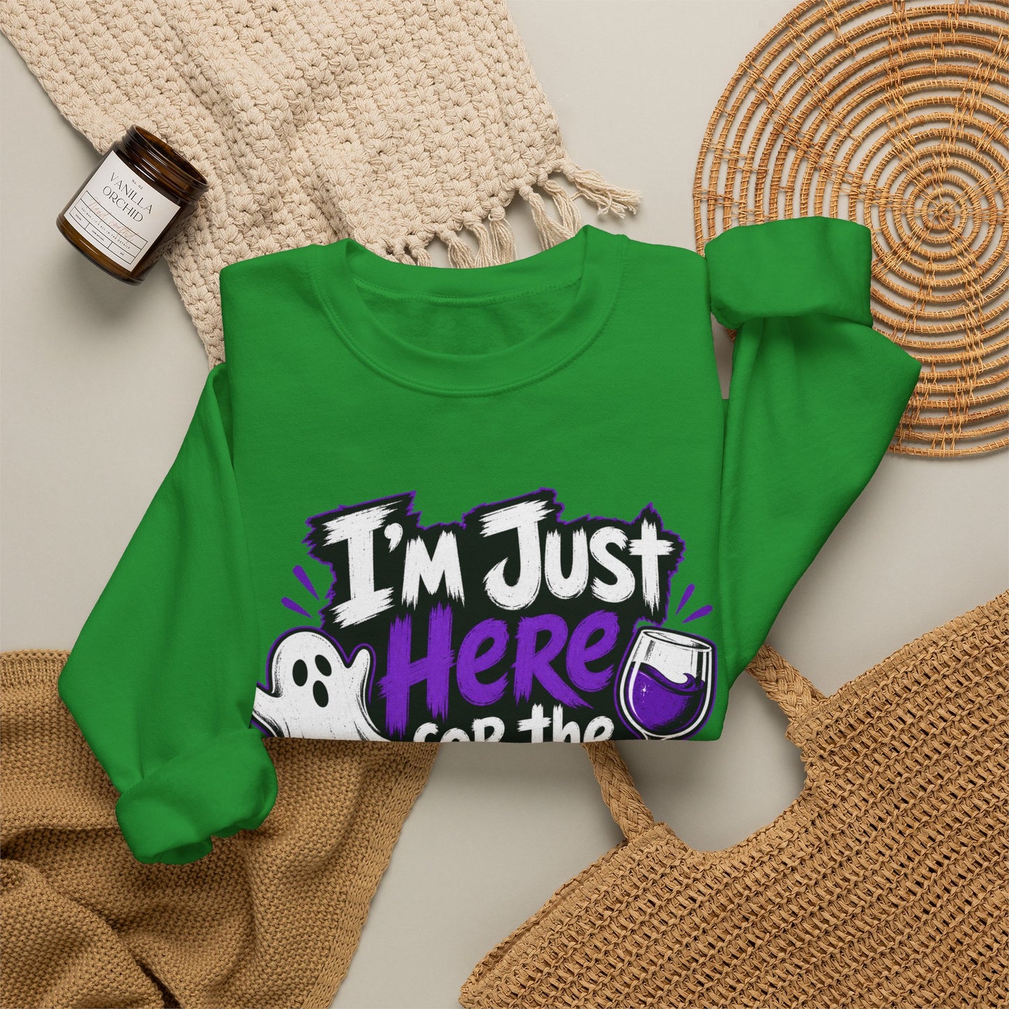 I'm Just Here for the Boos Halloween Sweatshirt — Ghost & Wine Graphic Crewneck