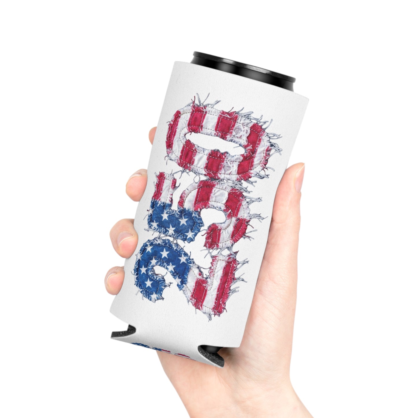 Patriotic USA Flag 250th Can Cooler - Reg or Slim Beer Koozie for 4th of July