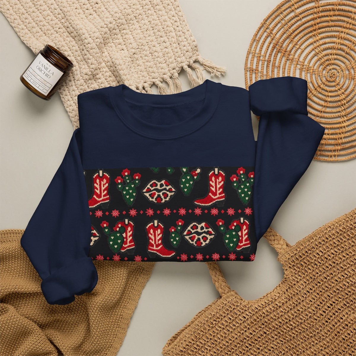 Feaux Ugly Sweater Western Christmas Sweatshirt