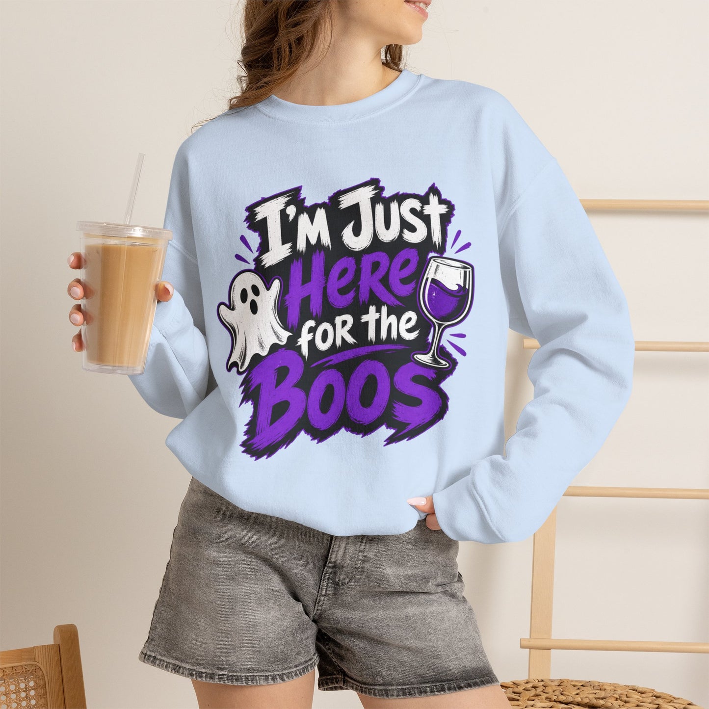 I'm Just Here for the Boos Halloween Sweatshirt — Ghost & Wine Graphic Crewneck