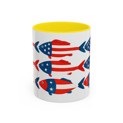 Patriotic Fish Flag Coffee Mug American Flag Accent 11 or 15oz