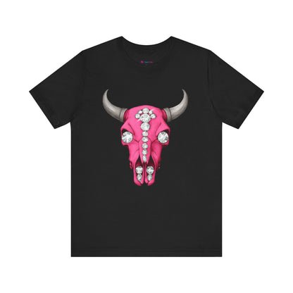 Cow Skull Tee — Pink Jeweled Bull Skull Graphic T-Shirt