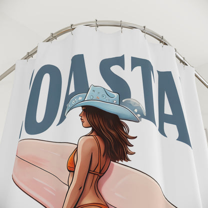 Coastal Cowgirl Shower Curtain — Surfing Cowgirl Beach Bathroom Decor