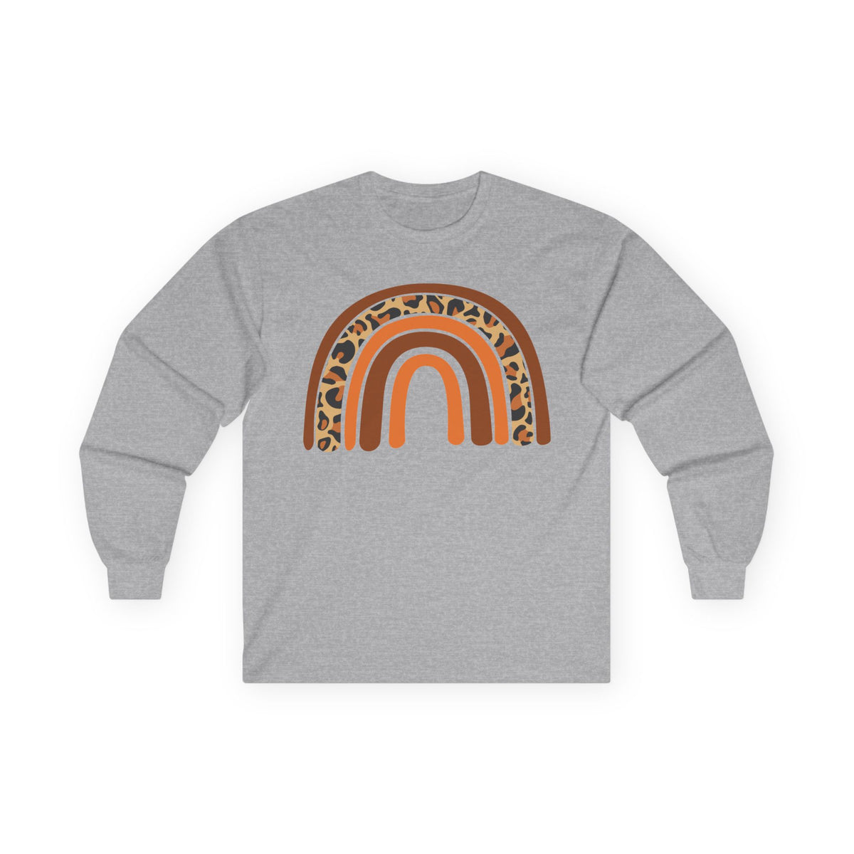 Retro FALL Leopard Rainbow Long Sleeve T-Shirt — Boho Earth-Tone Graphic Shirt
