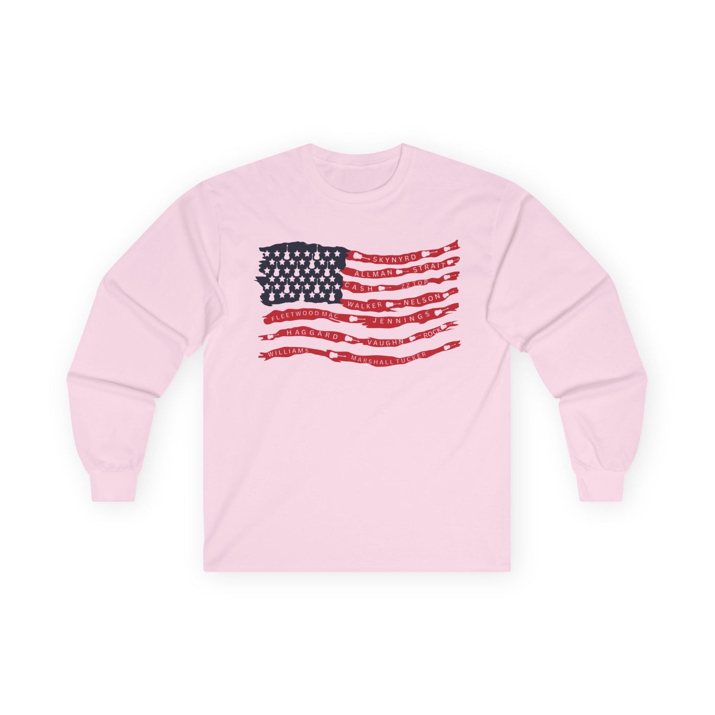 Best Rock & Country Bands American Flag Long Sleeve T-SHIRT Guitars & Stars