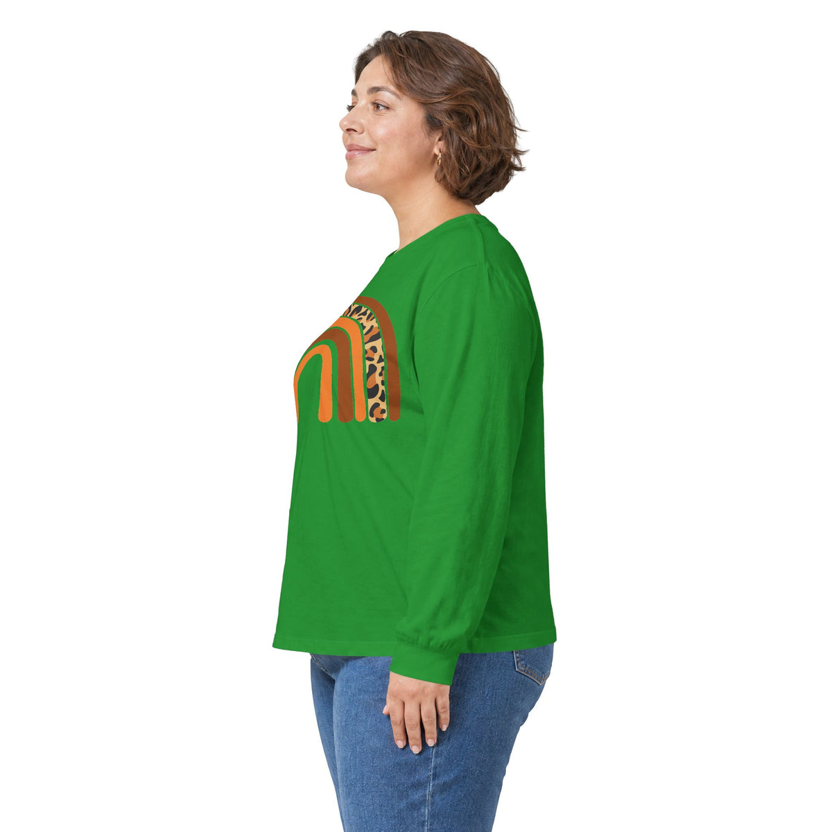 Retro FALL Leopard Rainbow Long Sleeve T-Shirt — Boho Earth-Tone Graphic Shirt