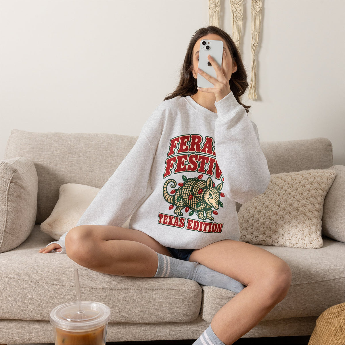 Feral & Festive Texas Edition Christmas Sweatshirt, Funny Armadillo Holiday Crewneck