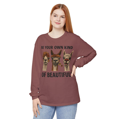 Be Your Own Kind of Beautiful Llama Trio Design Long Sleeve T-Shirts - Lots of Colors to Choose From