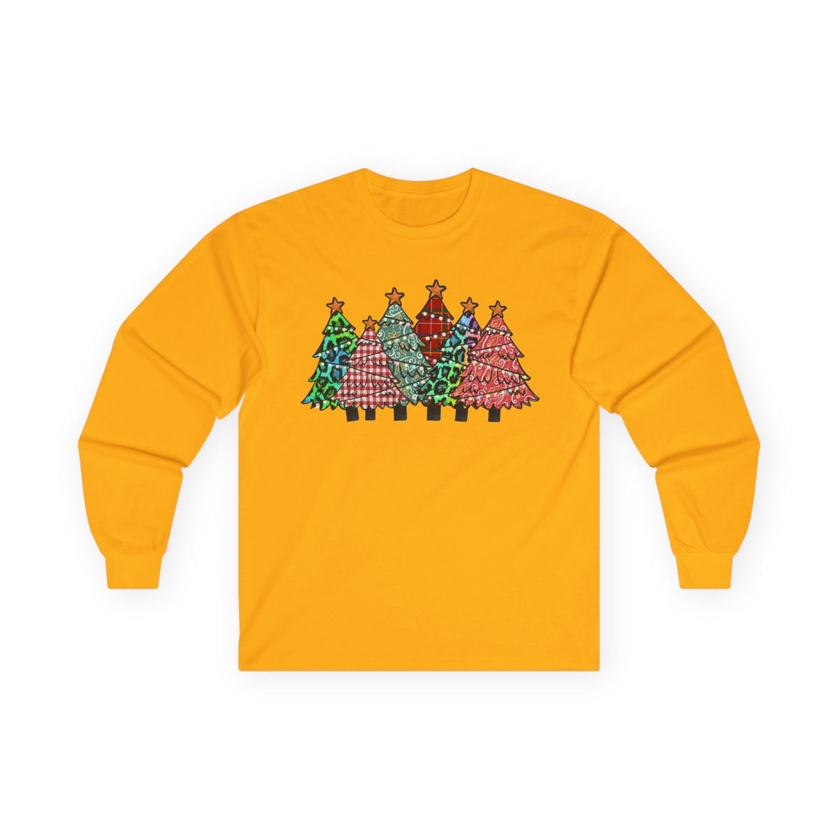 Colorful Plaid Christmas Trees T-Shirt Long Sleeve