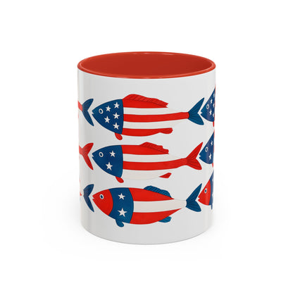 Patriotic Fish Flag Coffee Mug American Flag Accent 11 or 15oz