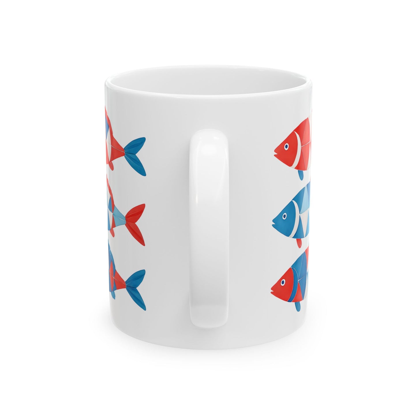 Red, White & Blue Fish Pattern Coffe Cup Ceramic Mug (11oz, 15oz)