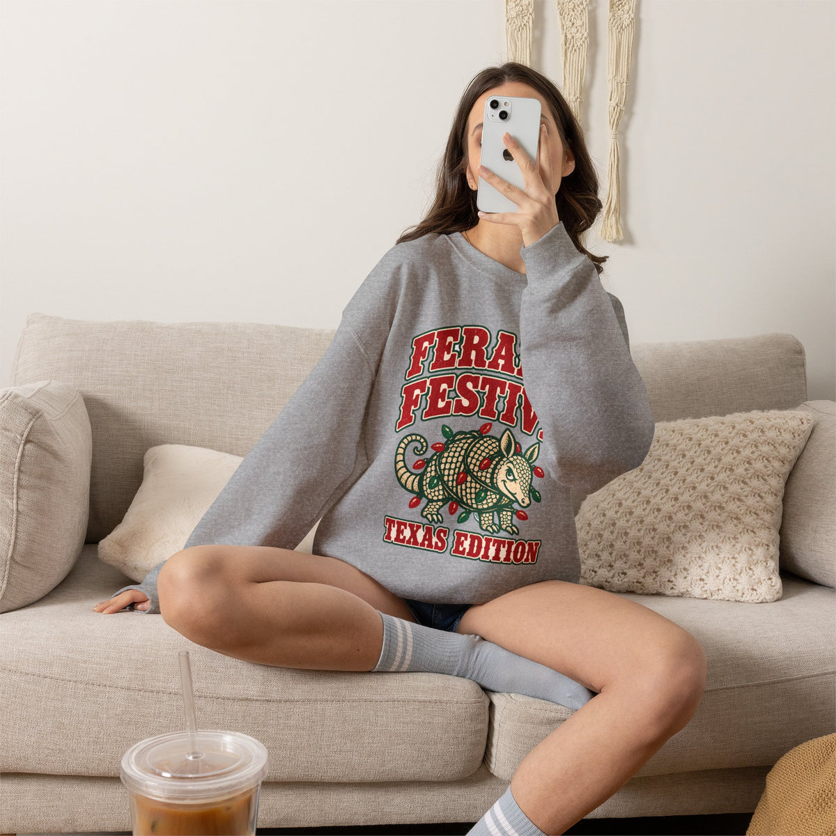 Feral & Festive Texas Edition Christmas Sweatshirt, Funny Armadillo Holiday Crewneck