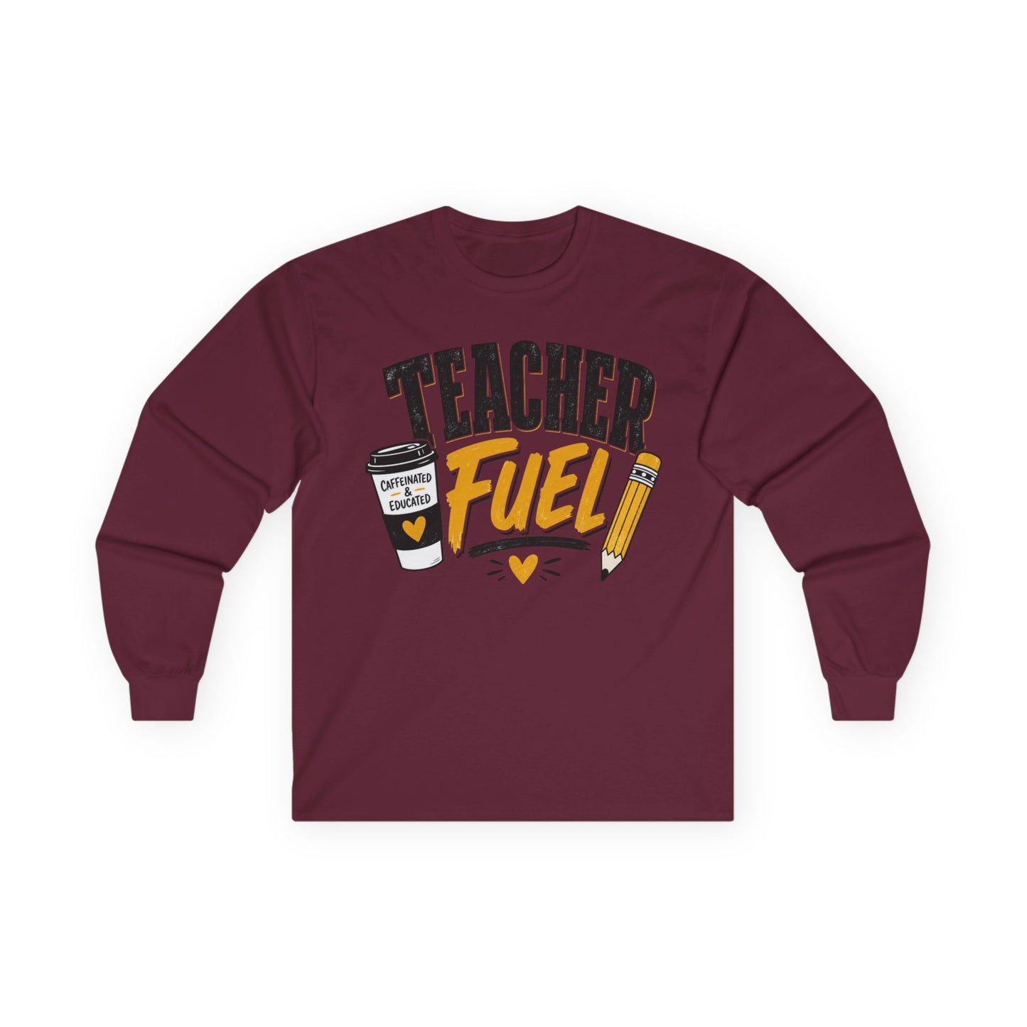 Teacher Fuel Long Sleeve T- Shirt — Coffee & Pencil Graphic Shirt for Teachers