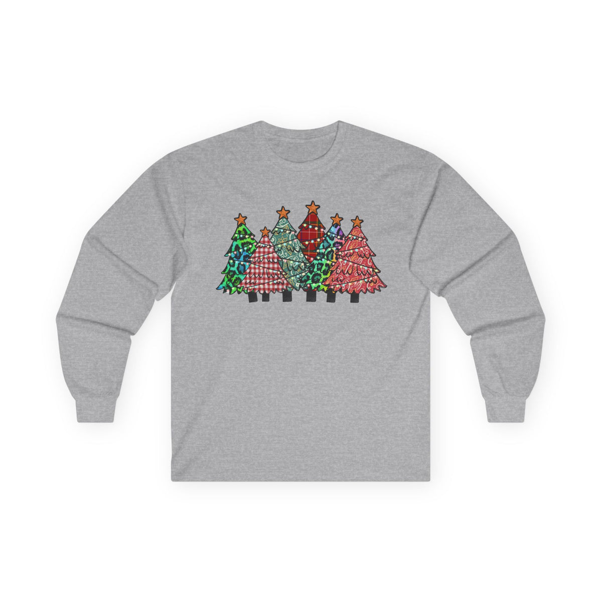 Colorful Plaid Christmas Trees T-Shirt Long Sleeve