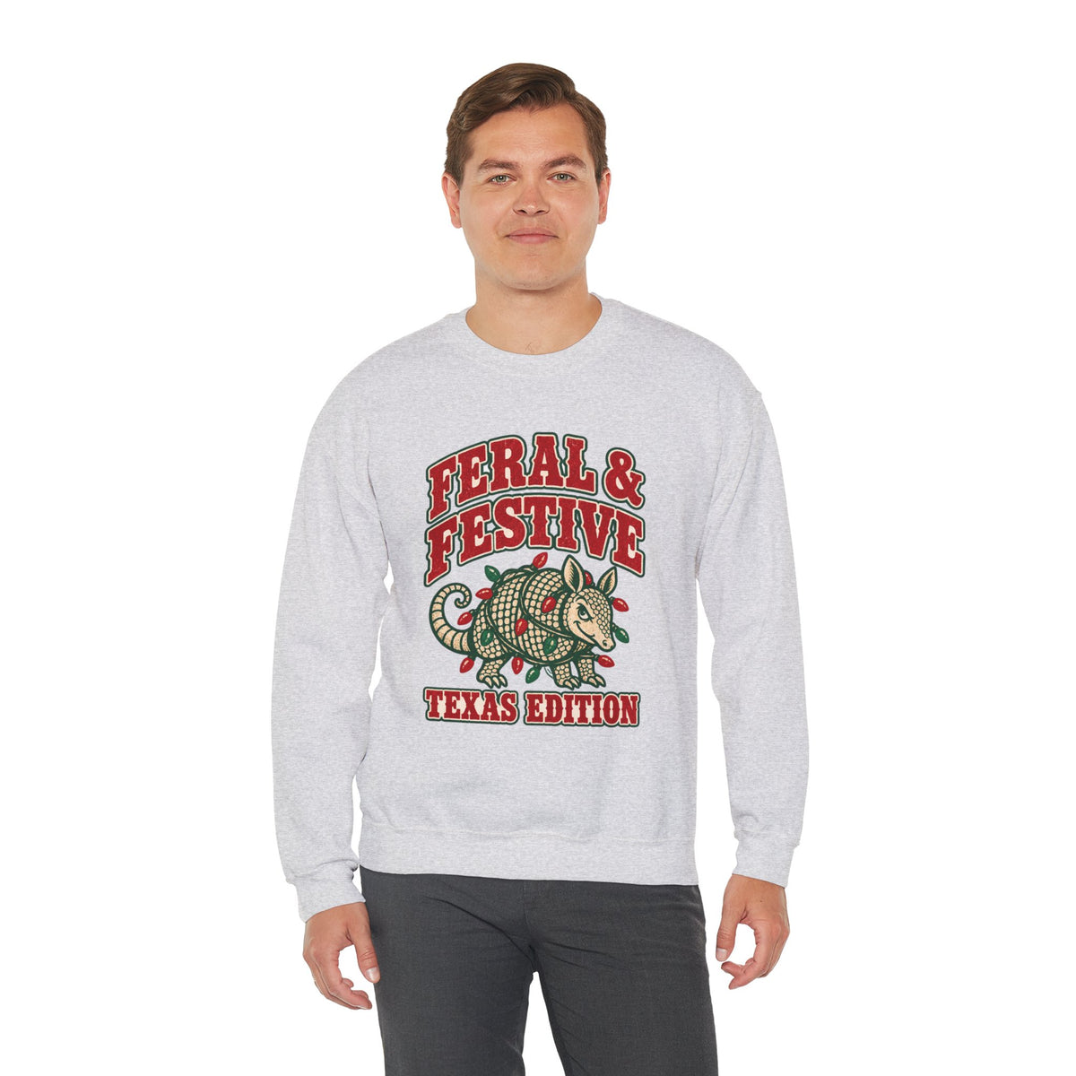 Feral & Festive Texas Edition Christmas Sweatshirt, Funny Armadillo Holiday Crewneck