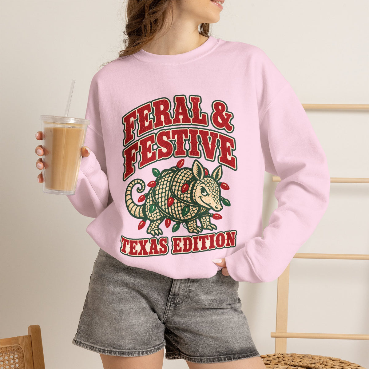 Feral & Festive Texas Edition Christmas Sweatshirt, Funny Armadillo Holiday Crewneck