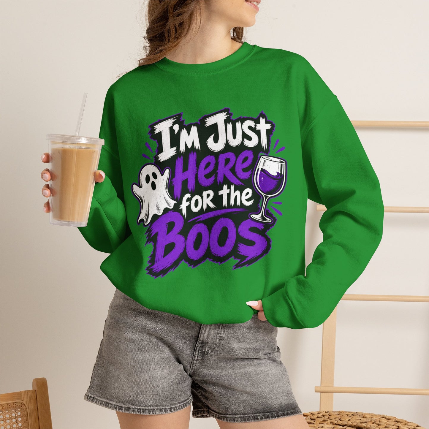 I'm Just Here for the Boos Halloween Sweatshirt — Ghost & Wine Graphic Crewneck