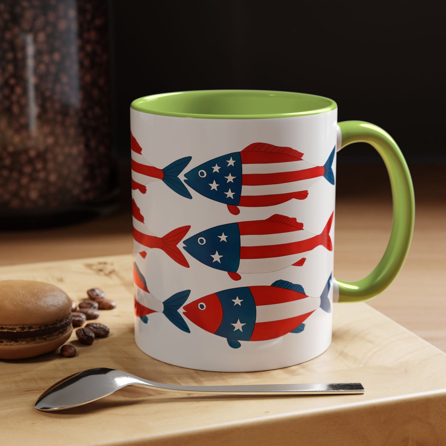 Patriotic Fish Flag Coffee Mug American Flag Accent 11 or 15oz