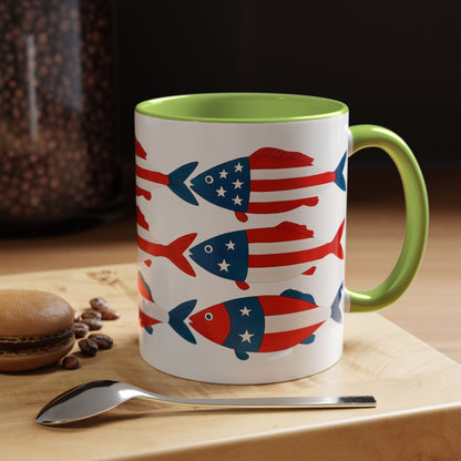 Patriotic Fish Flag Coffee Mug American Flag Accent 11 or 15oz