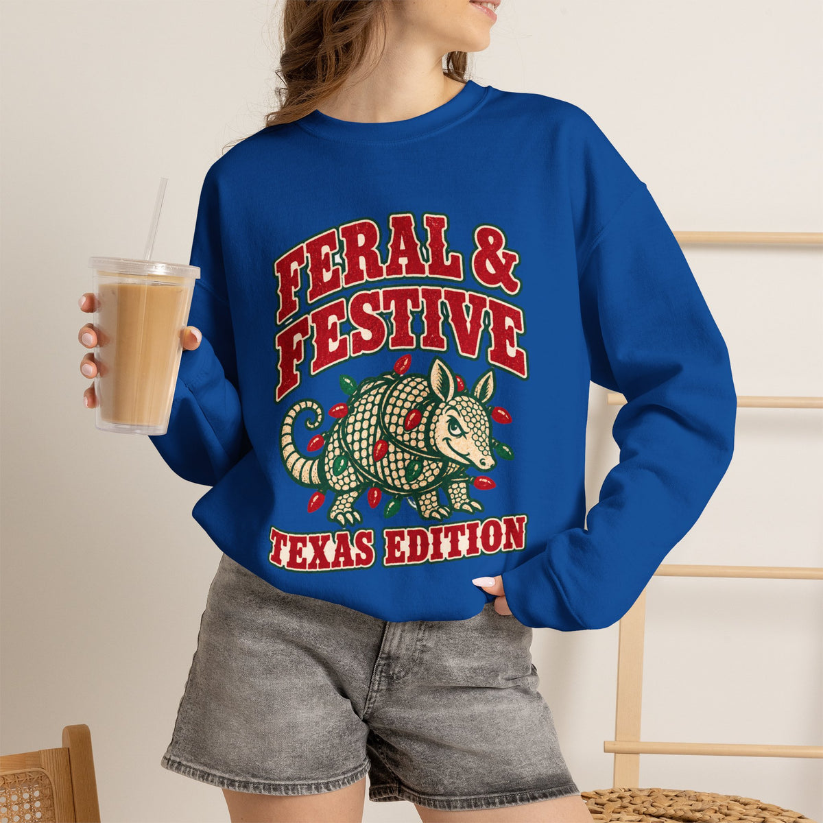 Feral & Festive Texas Edition Christmas Sweatshirt, Funny Armadillo Holiday Crewneck